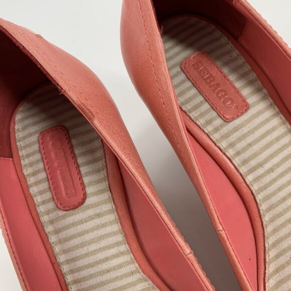 $225 Sebago Chiffon Leather Cork Wedge Peep Toe Sandals 7.5 Womens Salmon Pink - Picture 3 of 8
